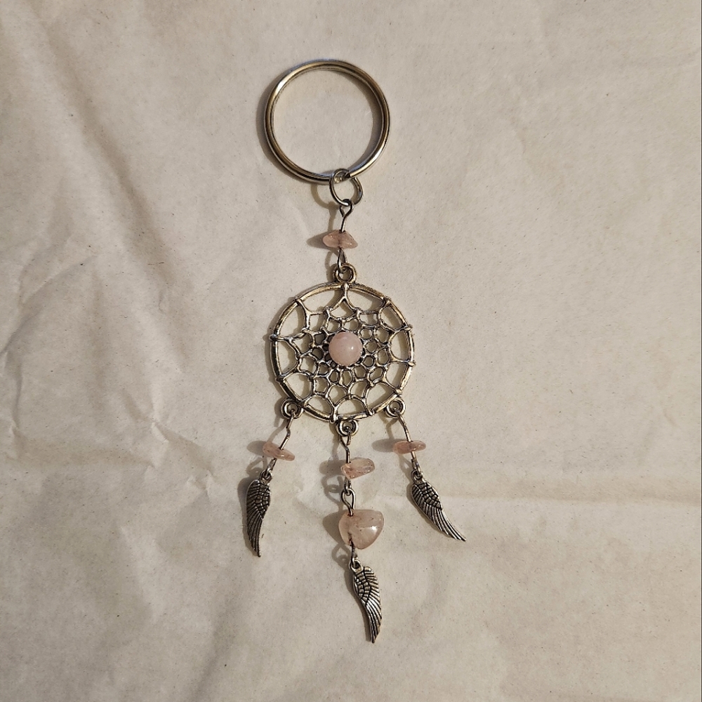 Dreamcatcher Keychain with Faux Rose Quartz stones
